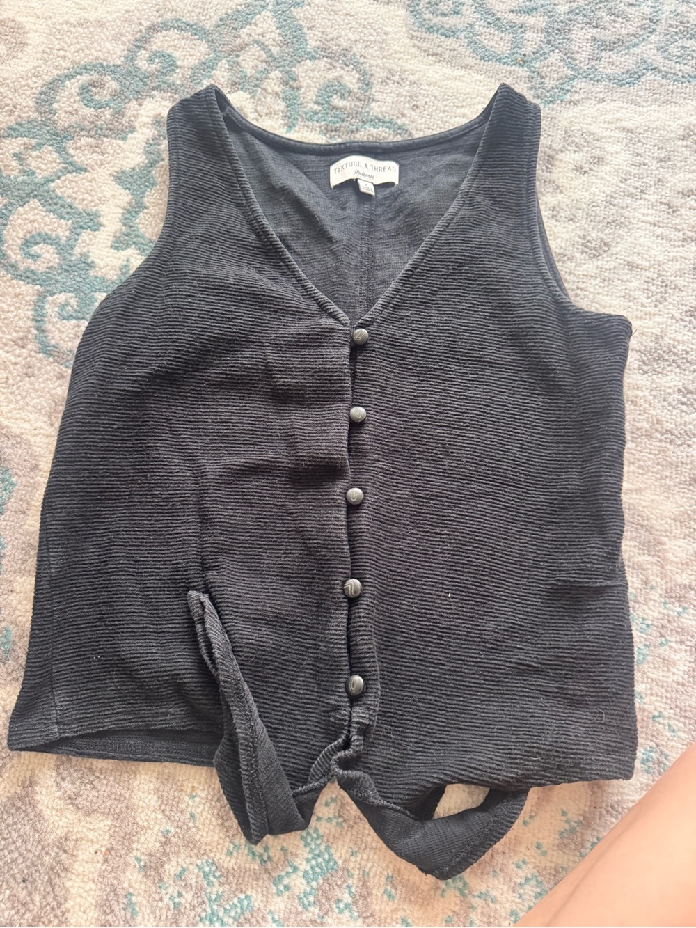 Black Ribbed Button-Front Tank Top